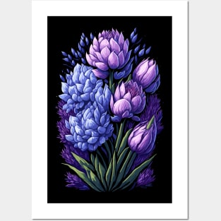 Purple and blue hyacinth flowers Posters and Art